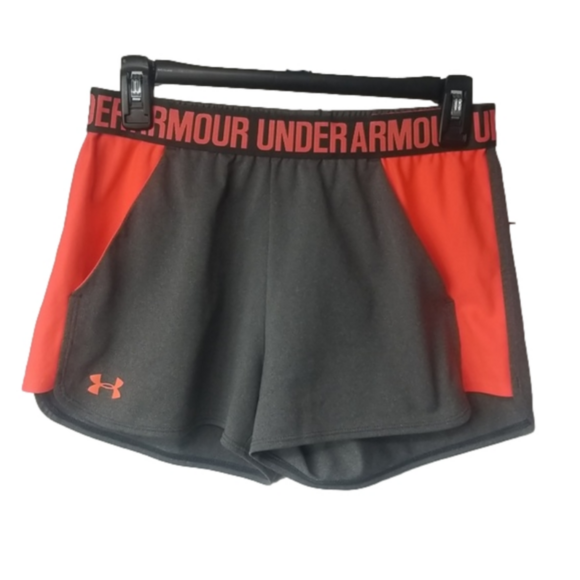 UNDER Armour Running Sports Shorts Pockets Gray Orange Womens Small - Picture 1 of 6